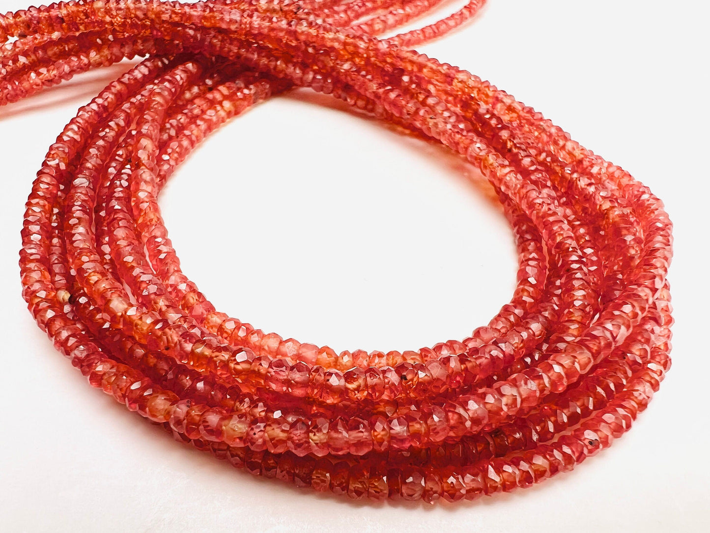 Natural Red Sapphire Faceted 3-3.5mm hand cut micro faceted Roundel DIY Jewelry Making rare Gemstone Beads, 7”, 14&quot; Strand