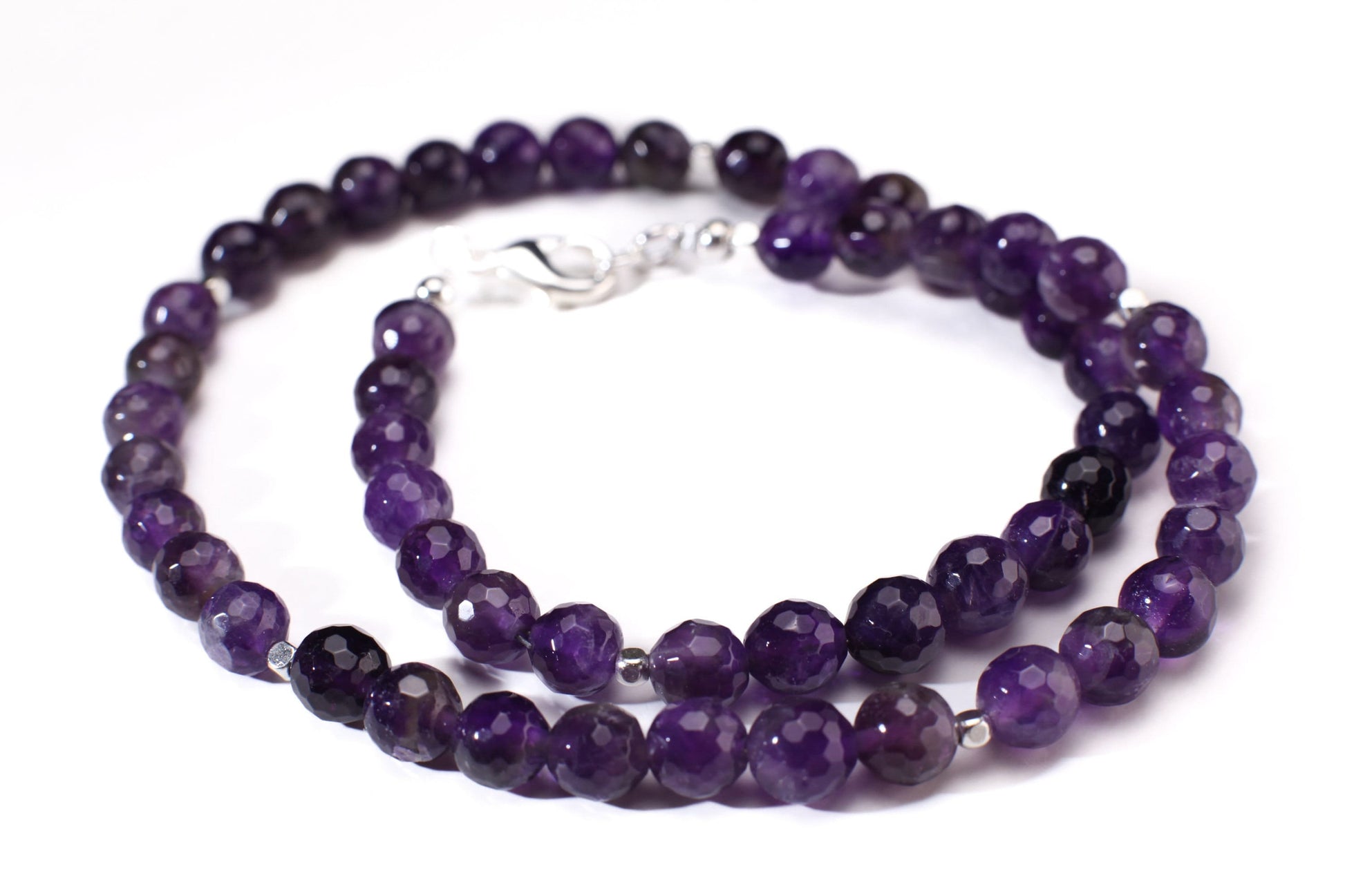 Natural Amethyst Purple 8mm Faceted Round beaded Choker, Layering Necklace, February birthstone 14&quot;- 30&quot;