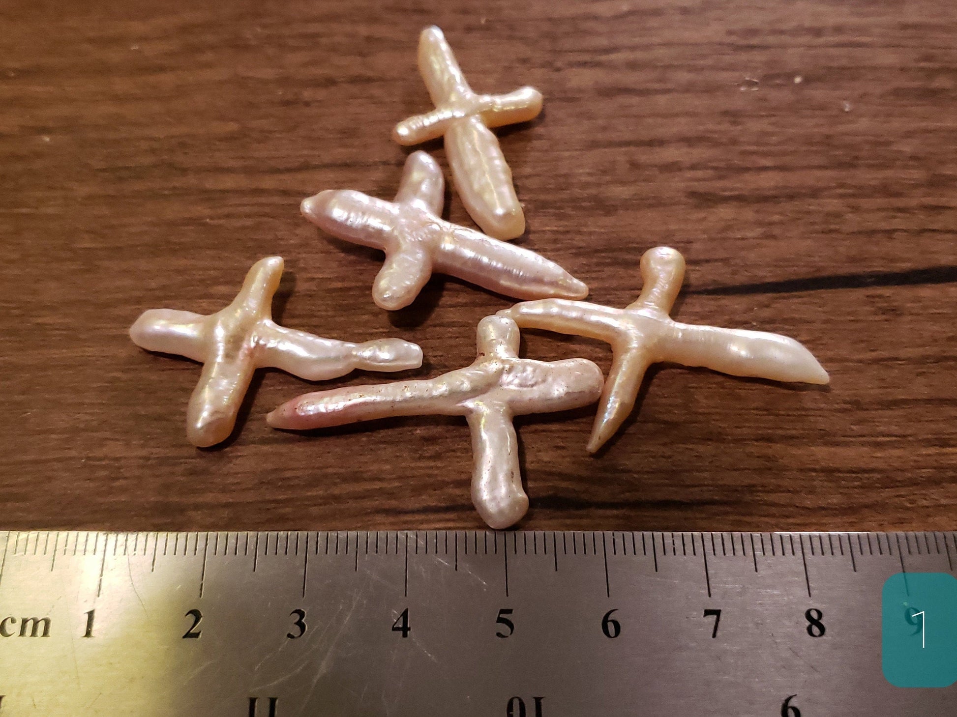 5 pcs Freshwater Natural Cross Pearl, Cross drilled, Focal spacer bead. Approx. 20x40mm, 5 pieces set