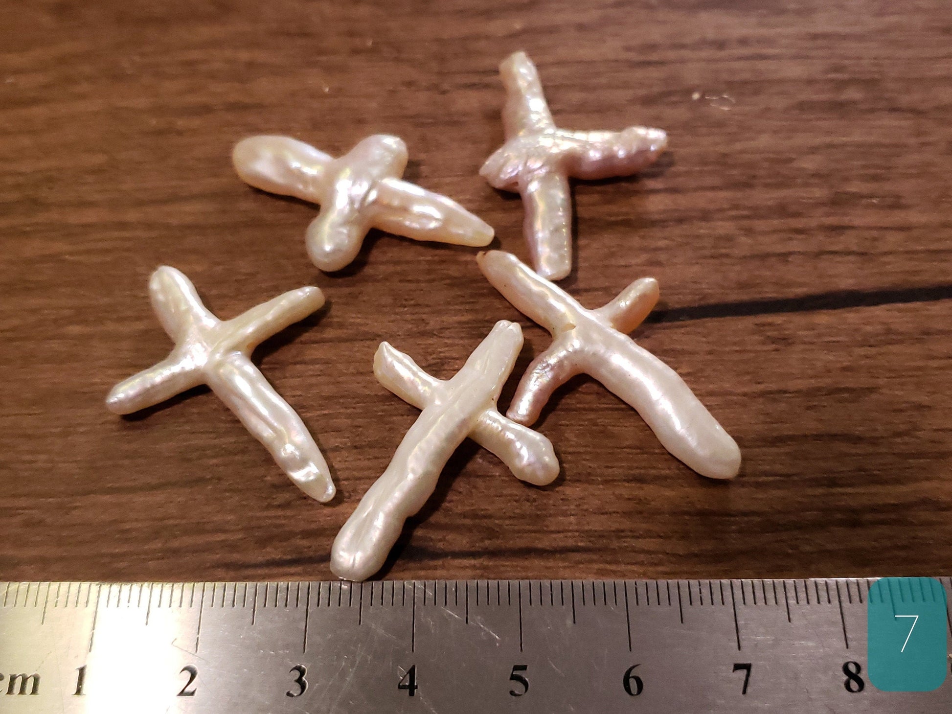 5 pcs Freshwater Natural Cross Pearl, Cross drilled, Focal spacer bead. Approx. 20x40mm, 5 pieces set