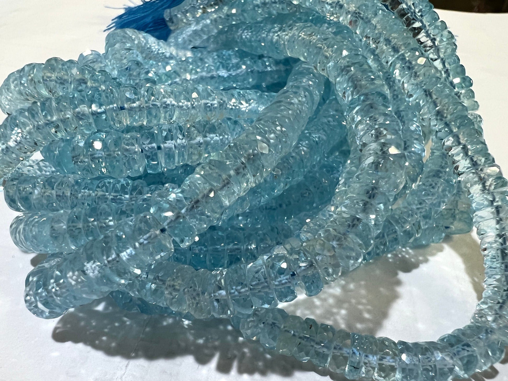 Swiss Blue Topaz Tyre wheel Heishi 6-6.5mm Micro Faceted cut gems AAA ++ clear quality Roundel Rare Natural beads 4” ,8” strand