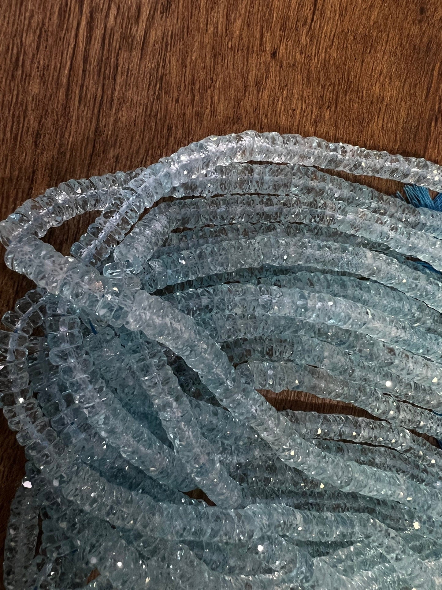 Natural Aquamarine Santa Maria Tyre wheel Heishi 4-9mm Micro Faceted cut Graduated Roundel Rare AAA clear quality beads , 8”,16”