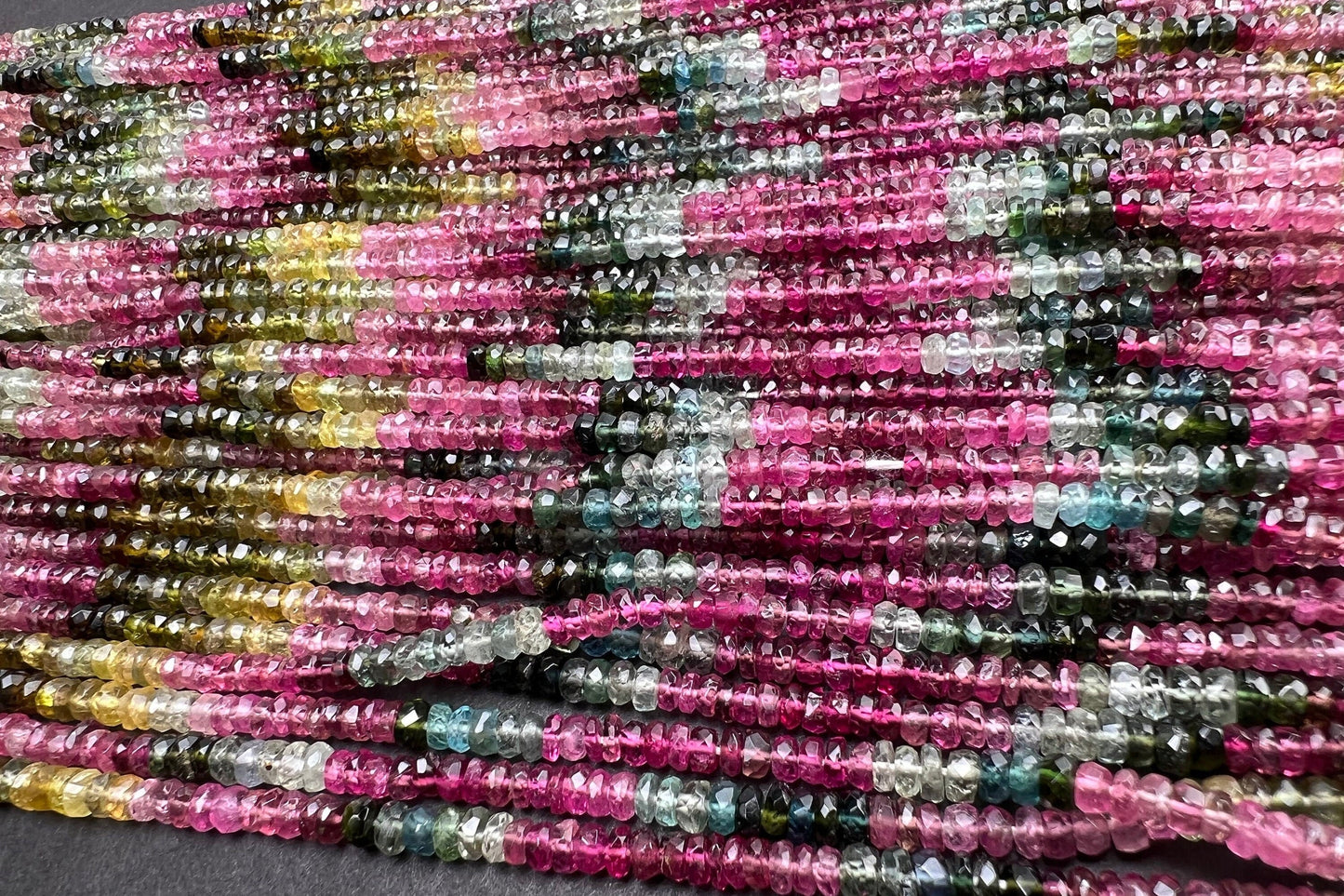 Multi Tourmaline Rondelle 3.5-4mm, Natural AAA Quality Faceted Micro Cut beautiful pink blue green yellow shaded 13” strand