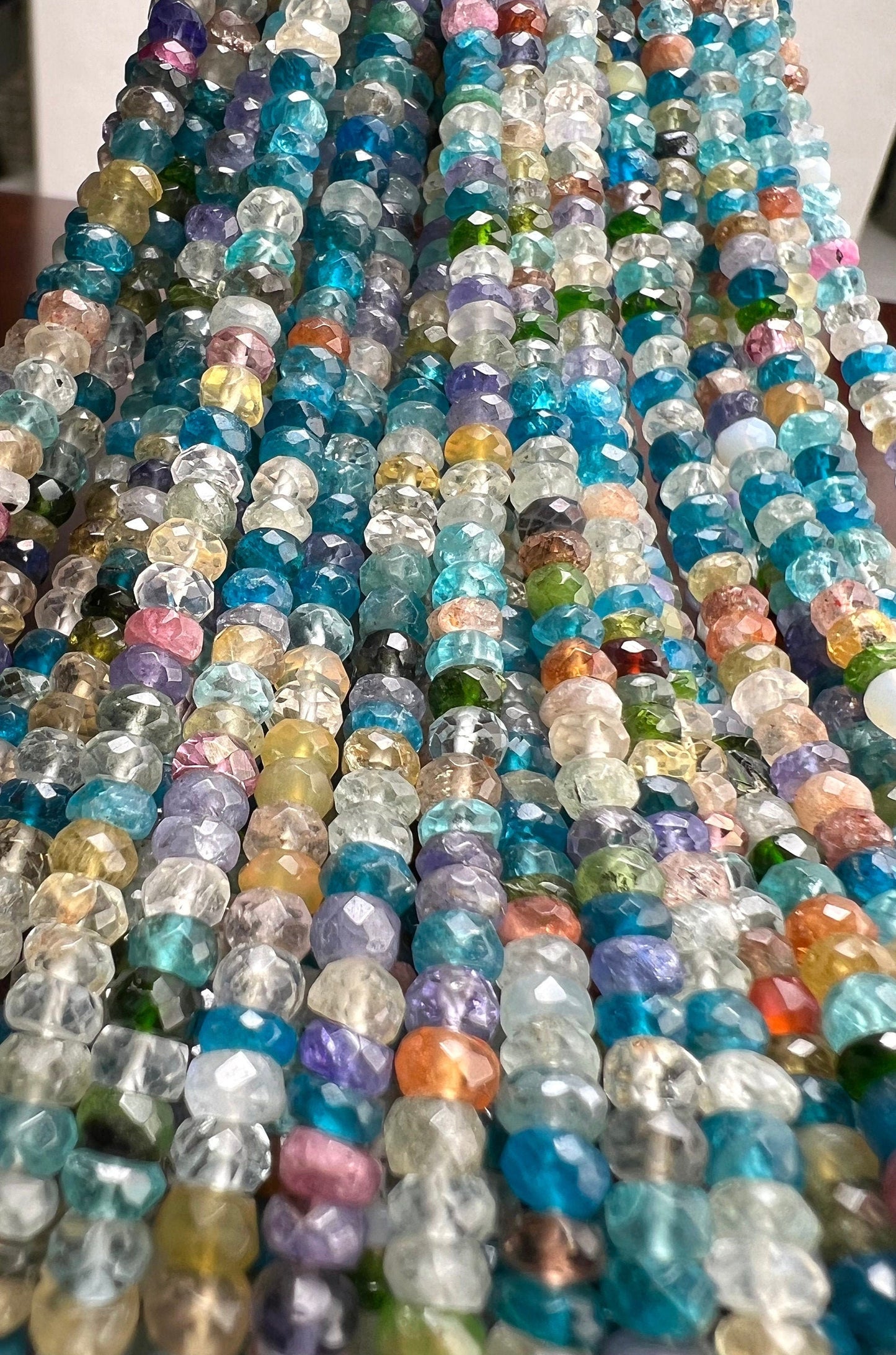 Natural Multi Gemstone Blue shaded 4-5mm roundel mix gems,Apatite aquamarine Moonstone sunshine gems .Beautiful ocean blue beads . 12.5” st