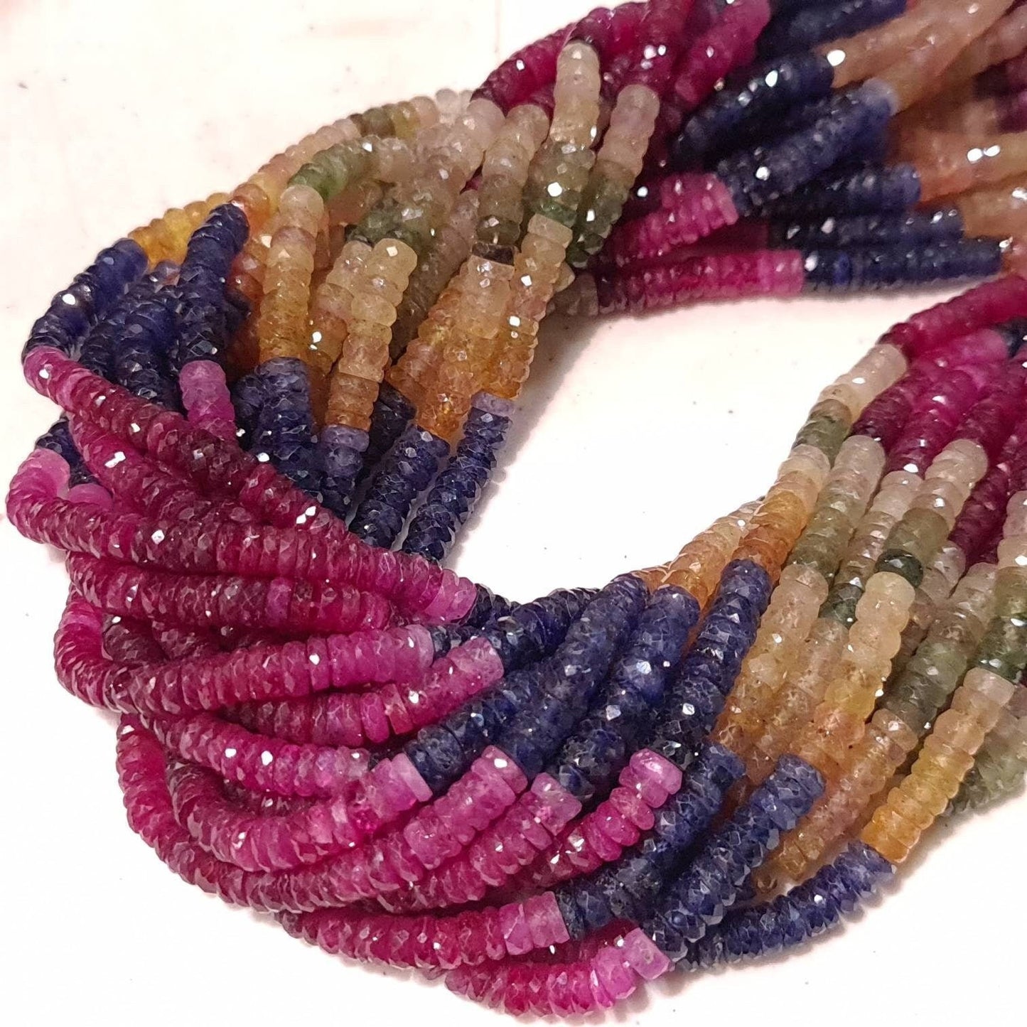 Natural Multi Sapphire Shaded Faceted 5-5.5mm Heishi, sunset sapphire precious Gemstone Beads 7.5&quot;, 15&quot; Strand