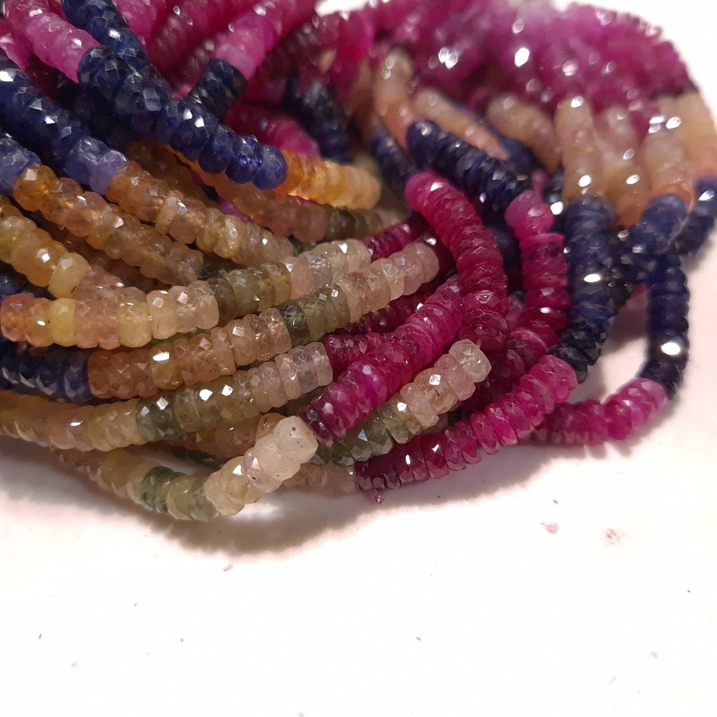 Natural Multi Sapphire Shaded Faceted 5-5.5mm Heishi, sunset sapphire precious Gemstone Beads 7.5&quot;, 15&quot; Strand