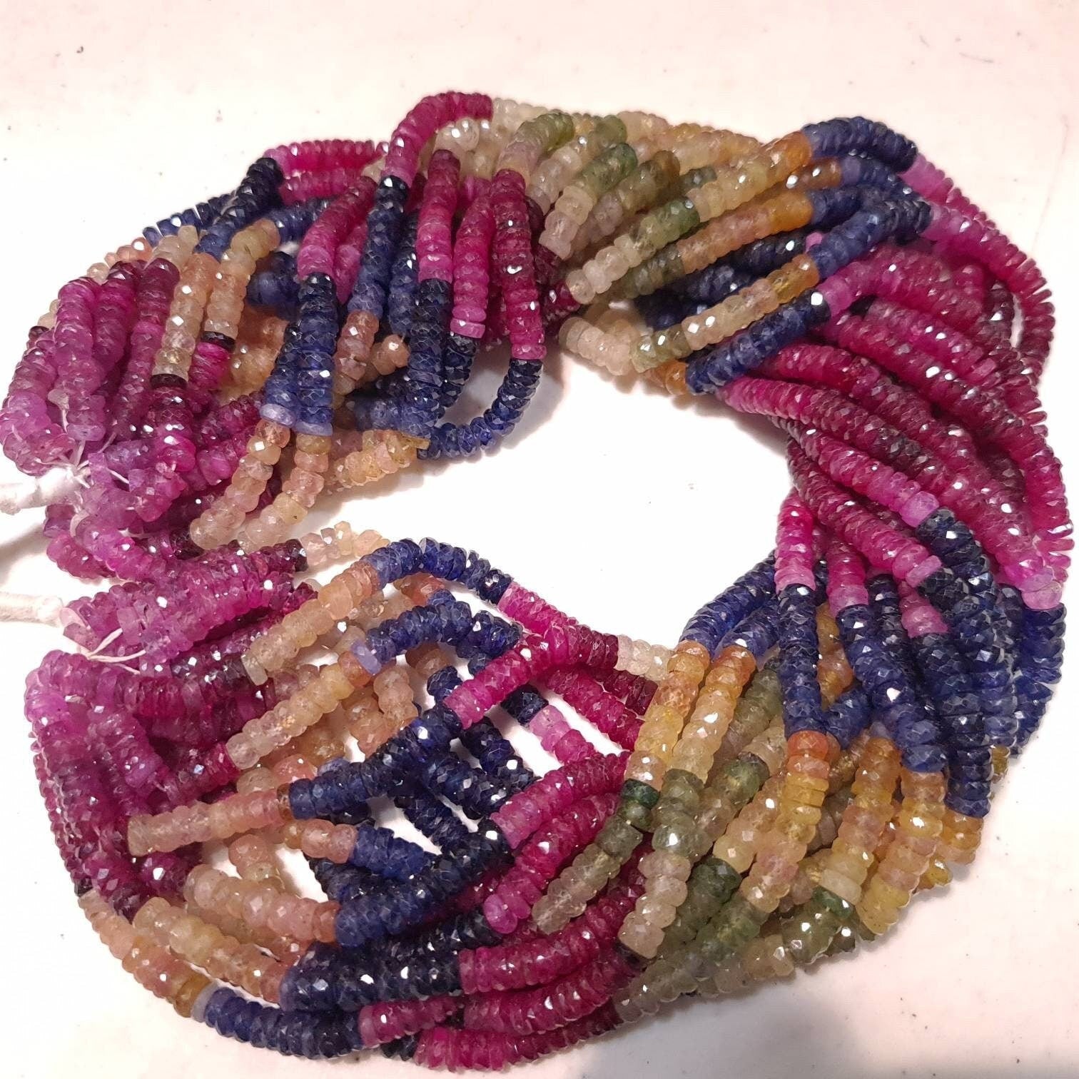 Natural Multi Sapphire Shaded Faceted 5-5.5mm Heishi, sunset sapphire precious Gemstone Beads 7.5&quot;, 15&quot; Strand