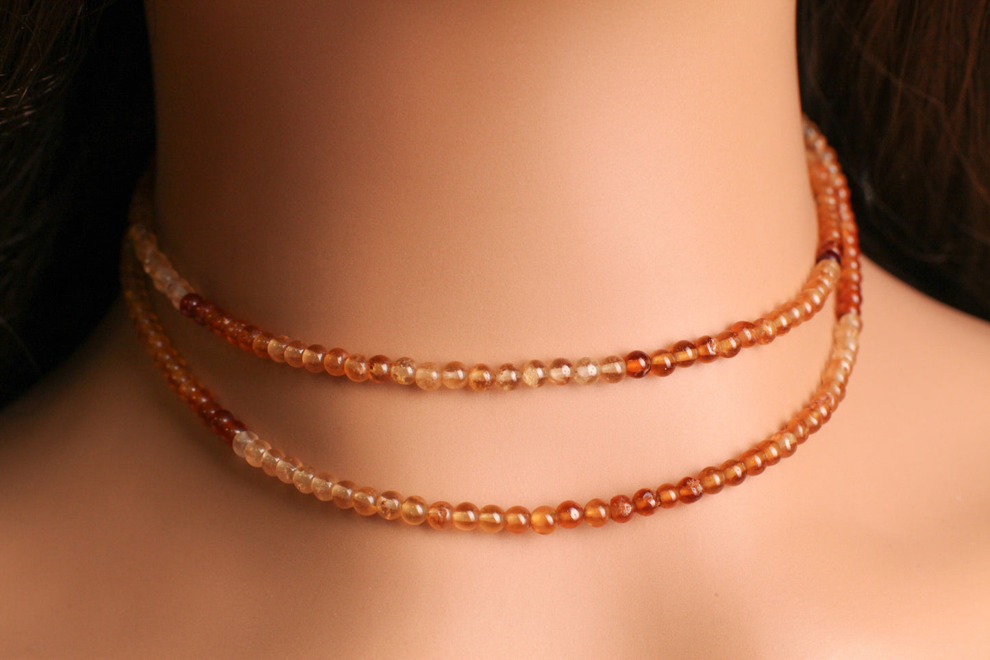 Hessonite Garnet 3.5-4mm smooth round Choker Layering Necklace, Handmade Gold Necklace, Gift for her