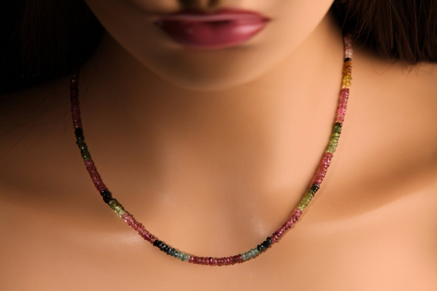 SALE--Natural Multi Watermelon Tourmaline 4mm Faceted AAA Rondelle Necklace & Bracelet 925 Sterling Silver,14k GF Clasp, Healing, Energy,