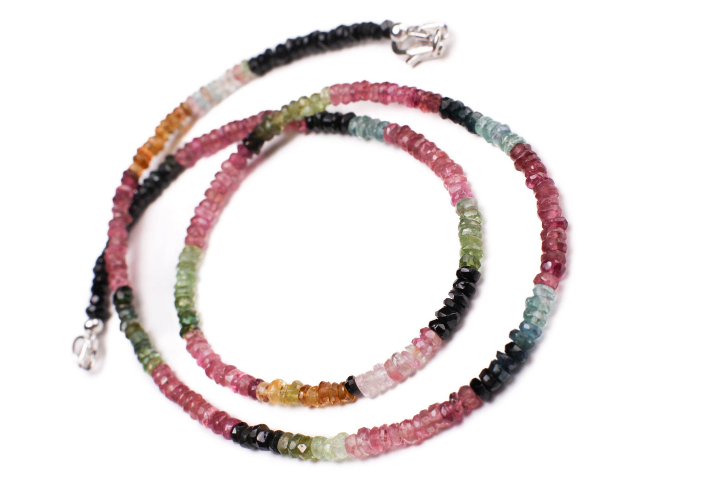 SALE--Natural Multi Watermelon Tourmaline 4mm Faceted AAA Rondelle Necklace & Bracelet 925 Sterling Silver,14k GF Clasp, Healing, Energy,