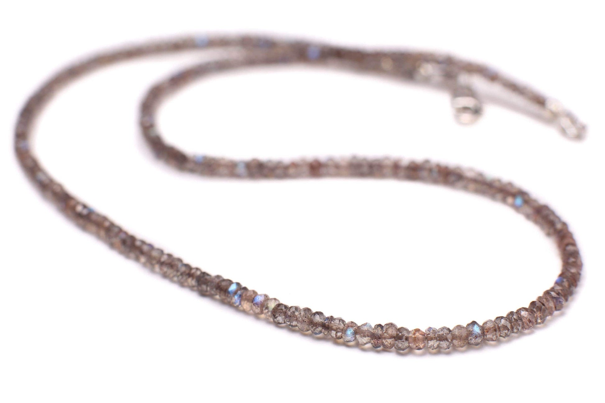 Labradorite Blue Flash Faceted 4mm Rondelle Choker Layering Necklace in 925 Sterling Silver, Birthday, Yoga ,Healing ,Woman Gift