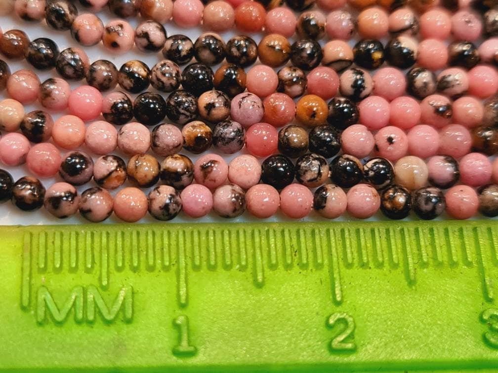 Rhodonite 2mm Round Beads, Jewelry Making Round Polished Gemstone Beads, DIY Necklace, Bracelet 16" Strand