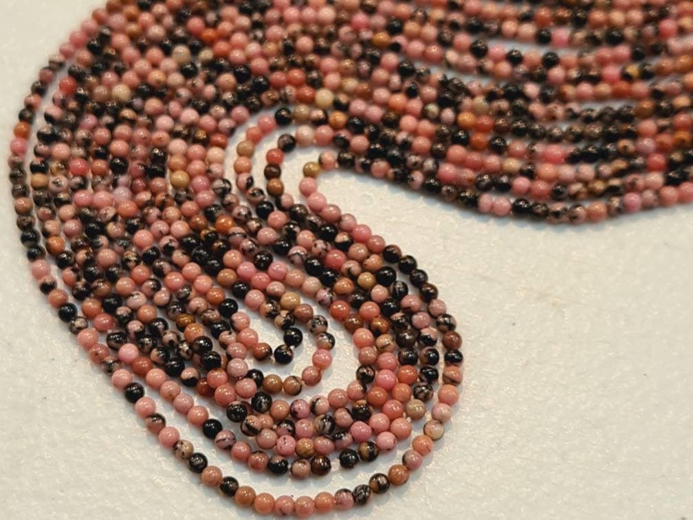 Rhodonite 2mm Round Beads, Jewelry Making Round Polished Gemstone Beads, DIY Necklace, Bracelet 16" Strand