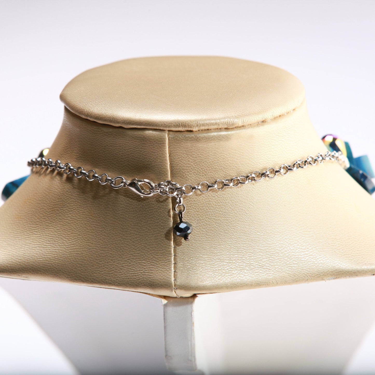 Genuine Bamboo Coral Heat Treated Blue Coral Teardrop 9x11-12x16mm,Accent AB Crystal Briolette,Adjustable 13"- 16" Pear Drop Choker Necklace