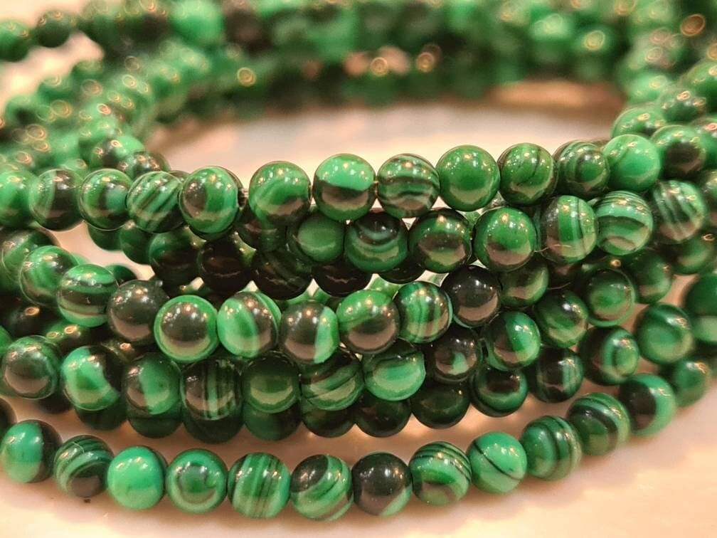 Malachite 2mm Round Beads, Jewelry Making Round Polished Gemstone Beads, DIY Necklace, Bracelet 16&quot; Strand