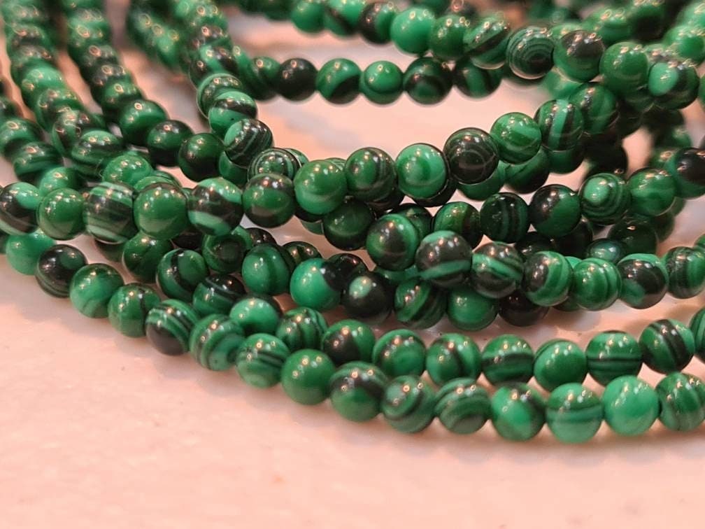 Malachite 2mm Round Beads, Jewelry Making Round Polished Gemstone Beads, DIY Necklace, Bracelet 16&quot; Strand