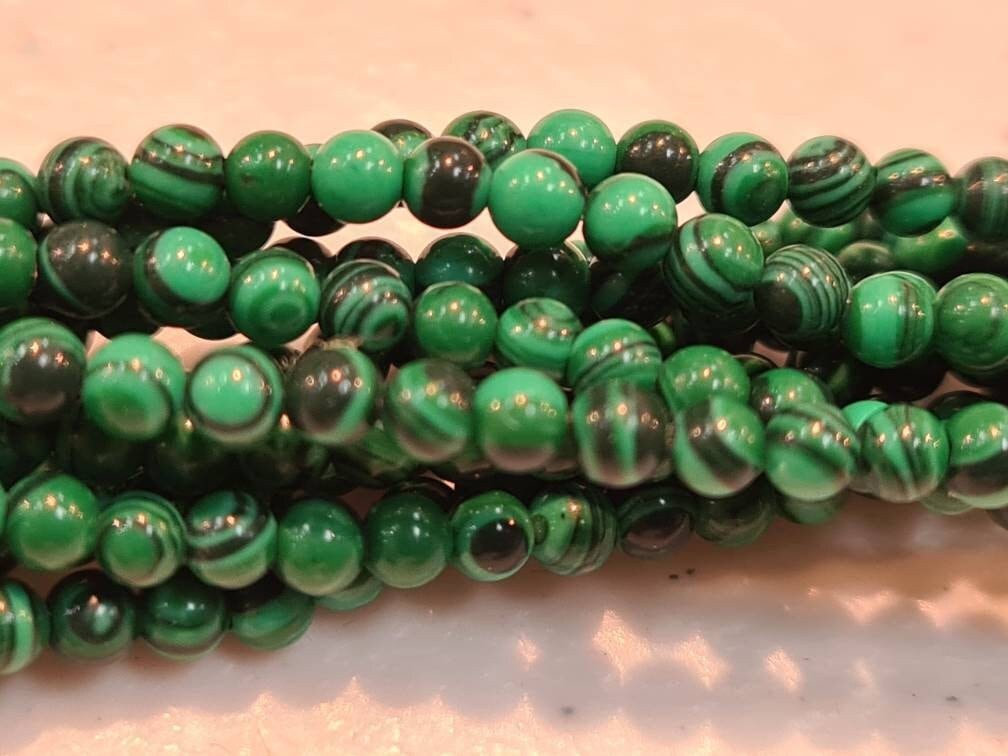 Malachite 2mm Round Beads, Jewelry Making Round Polished Gemstone Beads, DIY Necklace, Bracelet 16&quot; Strand