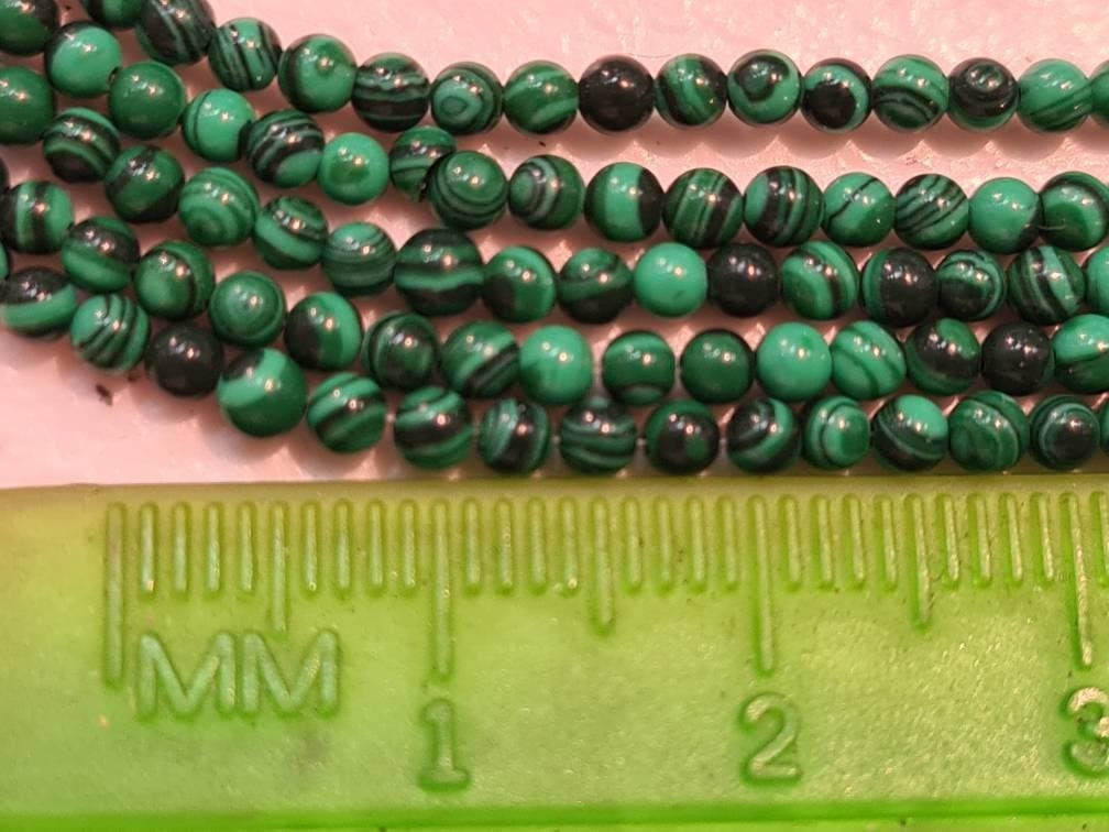 Malachite 2mm Round Beads, Jewelry Making Round Polished Gemstone Beads, DIY Necklace, Bracelet 16&quot; Strand