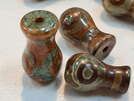 Tibetan Agate Evil Eye Bead, 10x20mm Eye Agate Beads, Flower Vase Pot, vintsge antique Jewelry Making Focal, Art Craft Beads, 1 pc