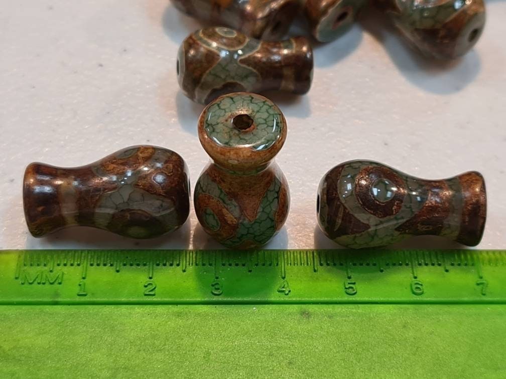 Tibetan Agate Evil Eye Bead, 10x20mm Eye Agate Beads, Flower Vase Pot, vintsge antique Jewelry Making Focal, Art Craft Beads, 1 pc