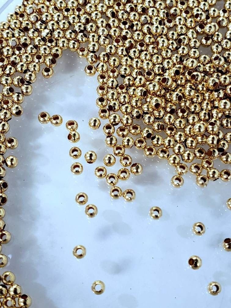 14k Gold Filled 2mm Smooth Round Seamless Bead, Made in USA , Jewelry Making High Quality Spacer Beads, 50pcs, 100 pcs pack.