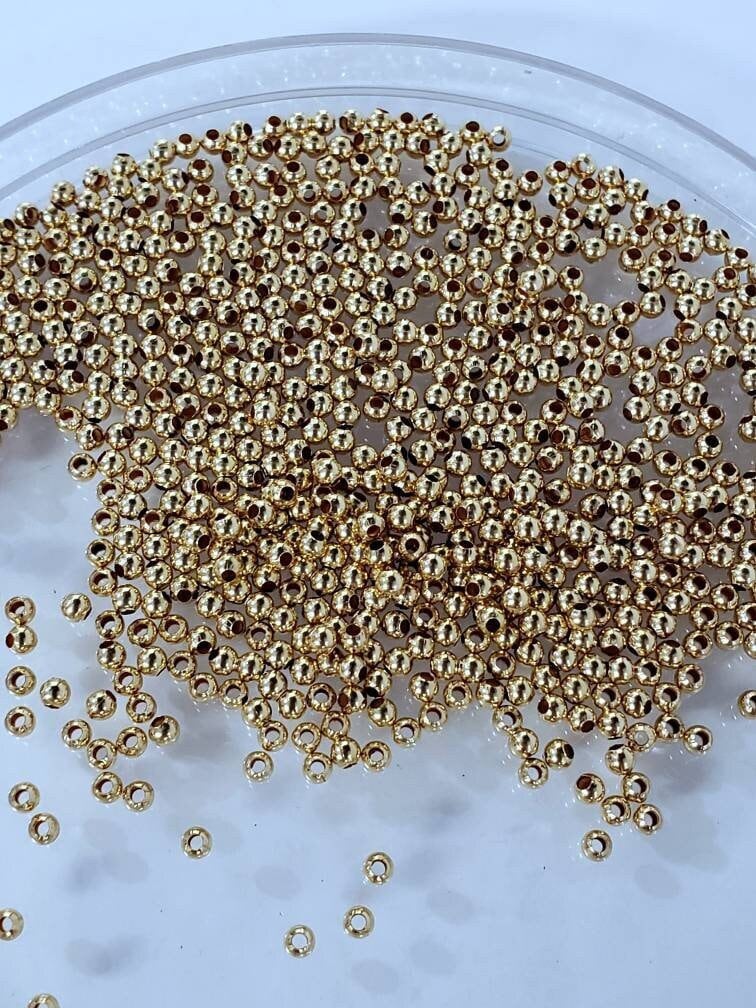 14k Gold Filled 2mm Smooth Round Seamless Bead, Made in USA , Jewelry Making High Quality Spacer Beads, 50pcs, 100 pcs pack.