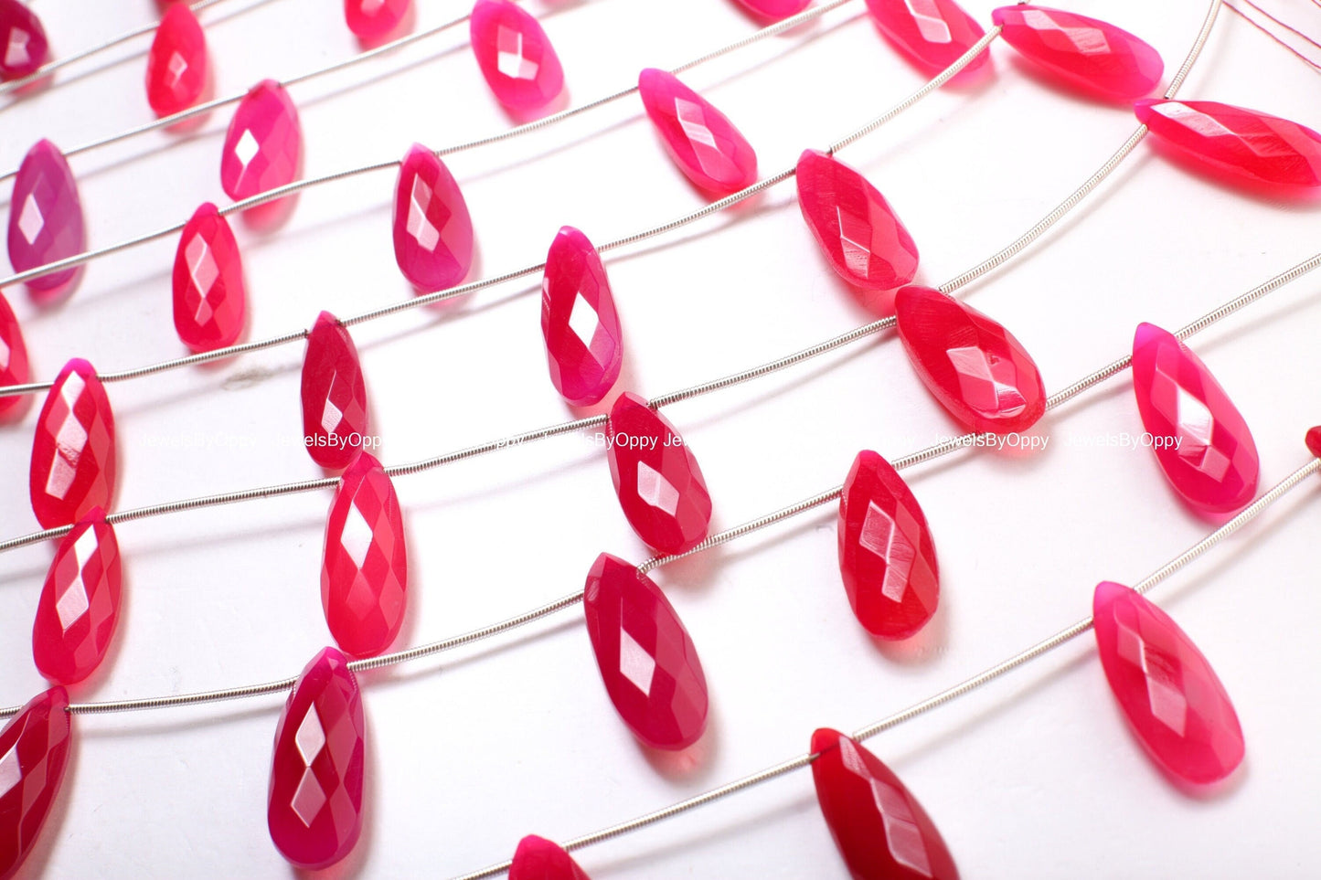 Fuchsia Hot Pink Chalcedony Faceted Long Pear Drop 26x8-28x11mm, Rich Pink Jewelry Making Bracelet, Necklace Earrings Gemstone Teardrop Bead