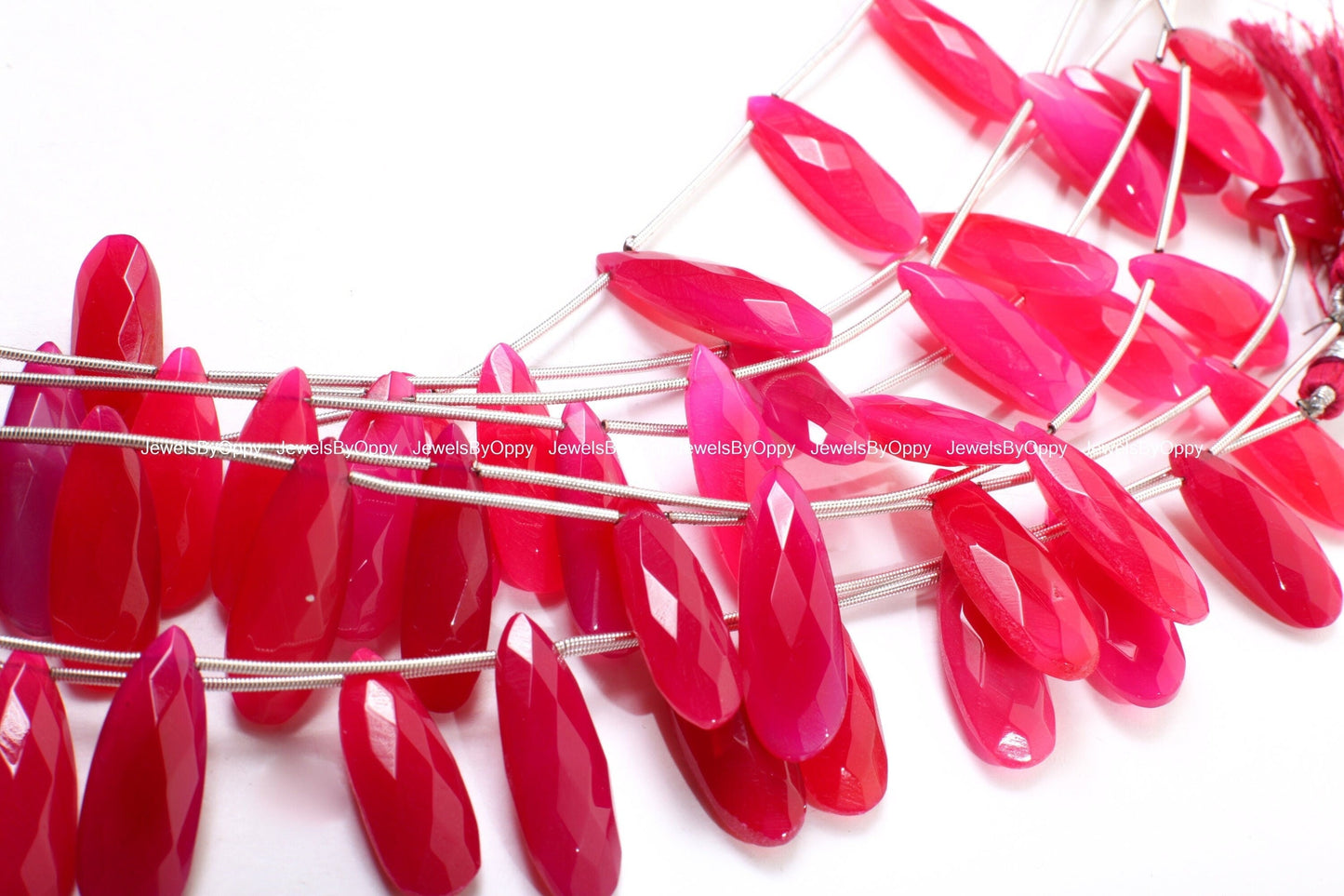 Fuchsia Hot Pink Chalcedony Faceted Long Pear Drop 26x8-28x11mm, Rich Pink Jewelry Making Bracelet, Necklace Earrings Gemstone Teardrop Bead