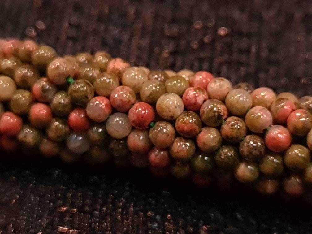 Unakite 2mm Round Beads, Jewelry Making Round Polished Gemstone Beads, DIY Necklace, Bracelet 16" Strand