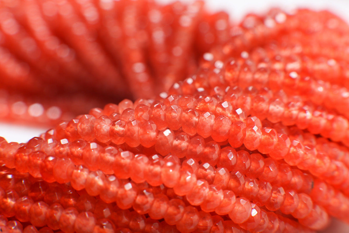 Carnelian orange 4mm Faceted Rondelle, Jewelry Making Natural Carnelian Gemstone Orange Beads 14.5" Strand