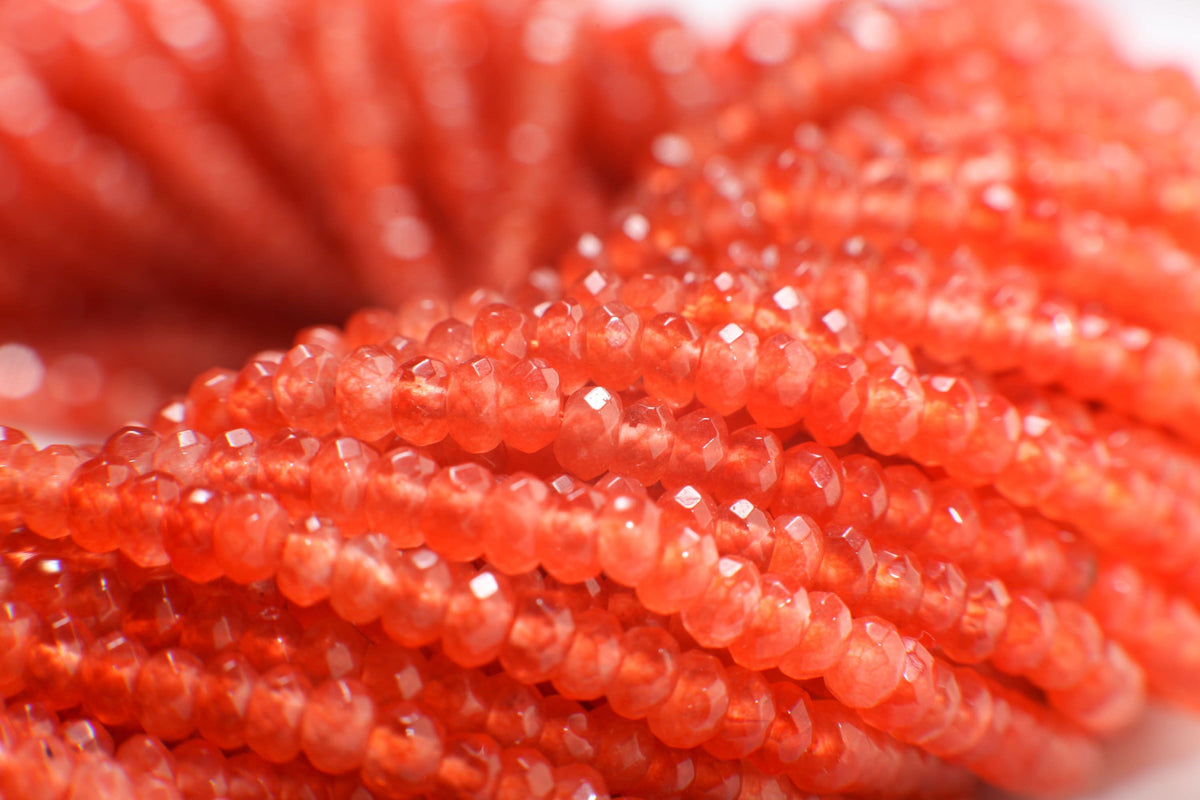 Carnelian orange 4mm Faceted Rondelle, Jewelry Making Natural Carnelian Gemstone Orange Beads 14.5" Strand