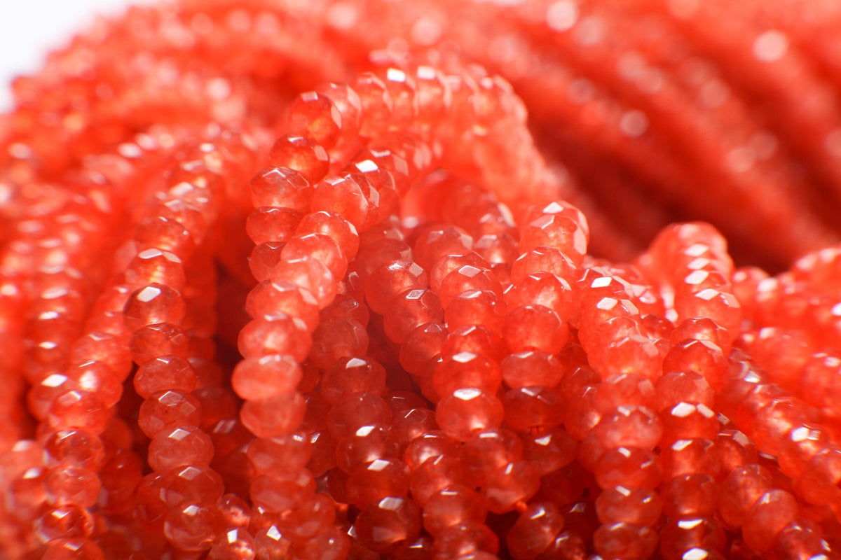 Carnelian orange 4mm Faceted Rondelle, Jewelry Making Natural Carnelian Gemstone Orange Beads 14.5" Strand
