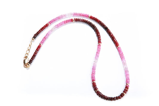 Natural AAA 3-3.5mm Ruby Ombre Shaded 14K Gold Filled Spacers & Clasp Necklace, July Birthstone, Mother's Day, Valentine, Precious Gift