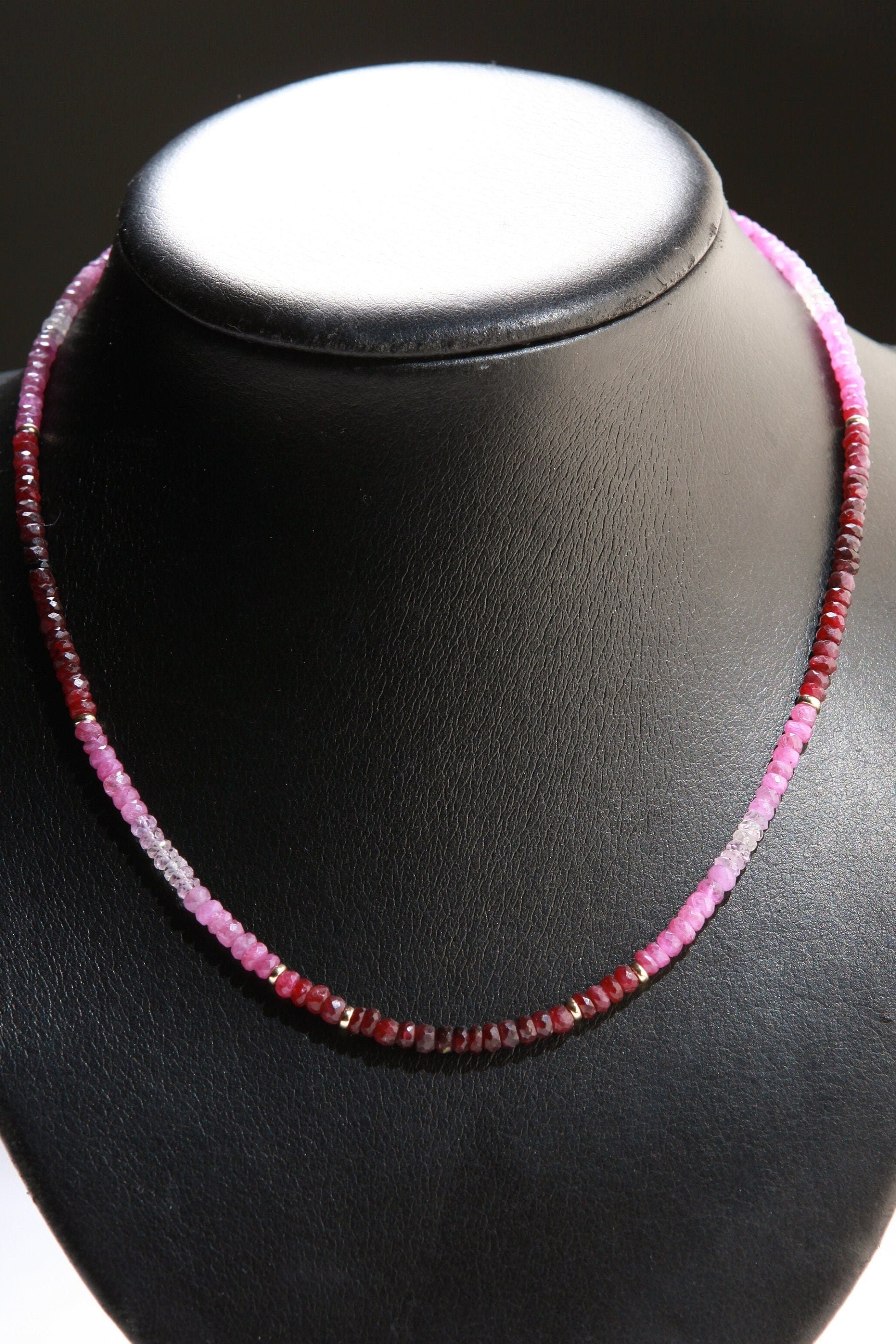 Natural AAA 3-3.5mm Ruby Ombre Shaded 14K Gold Filled Spacers & Clasp Necklace, July Birthstone, Mother&#39;s Day, Valentine, Precious Gift