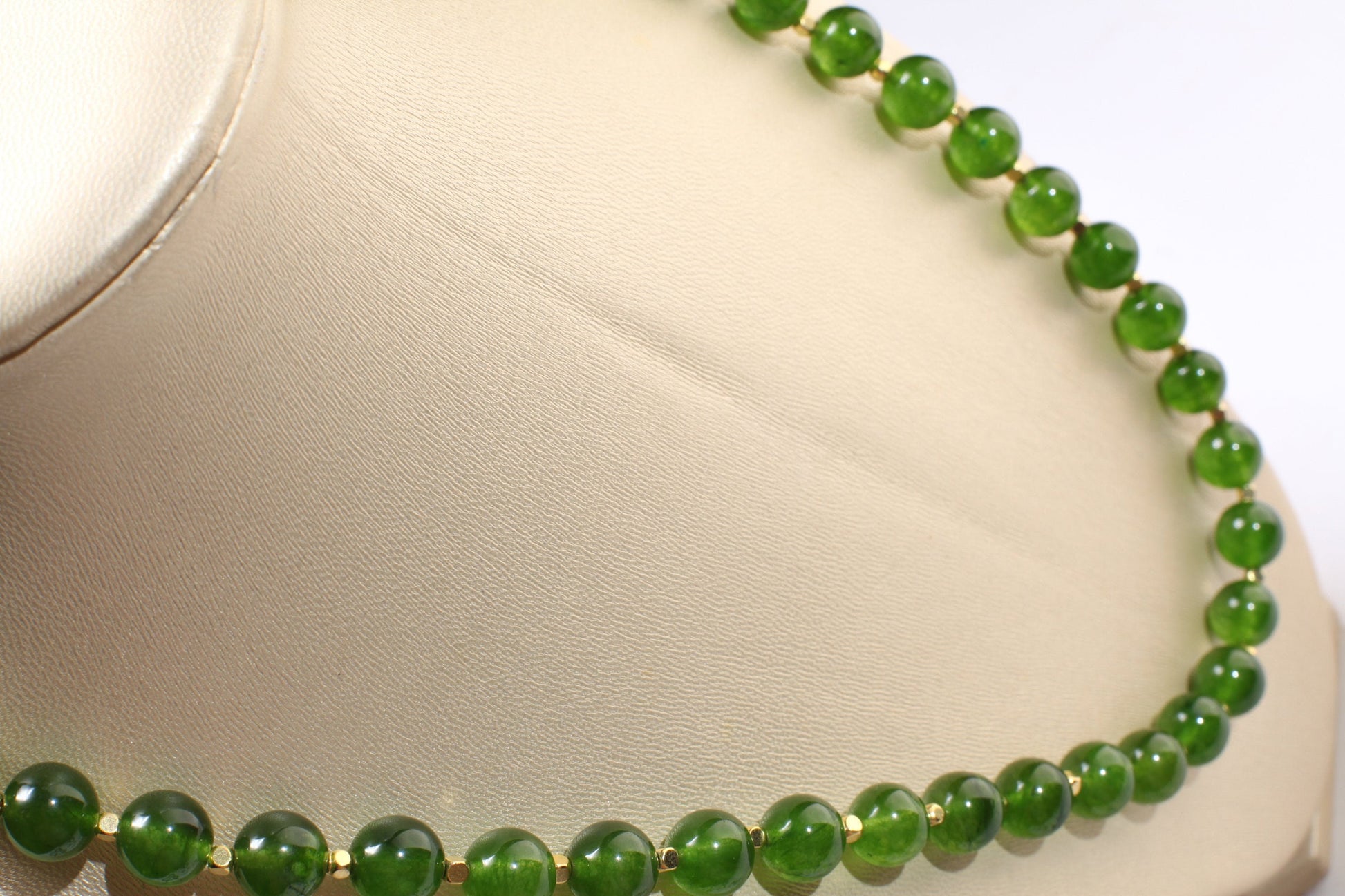 Genuine Green Jade, Nephrite Canada Jade 10mm Round Gold, Gold Filled Necklace, Strong Magnetic Clasp. High Quality Jade 16&quot;- 34&quot; Necklace