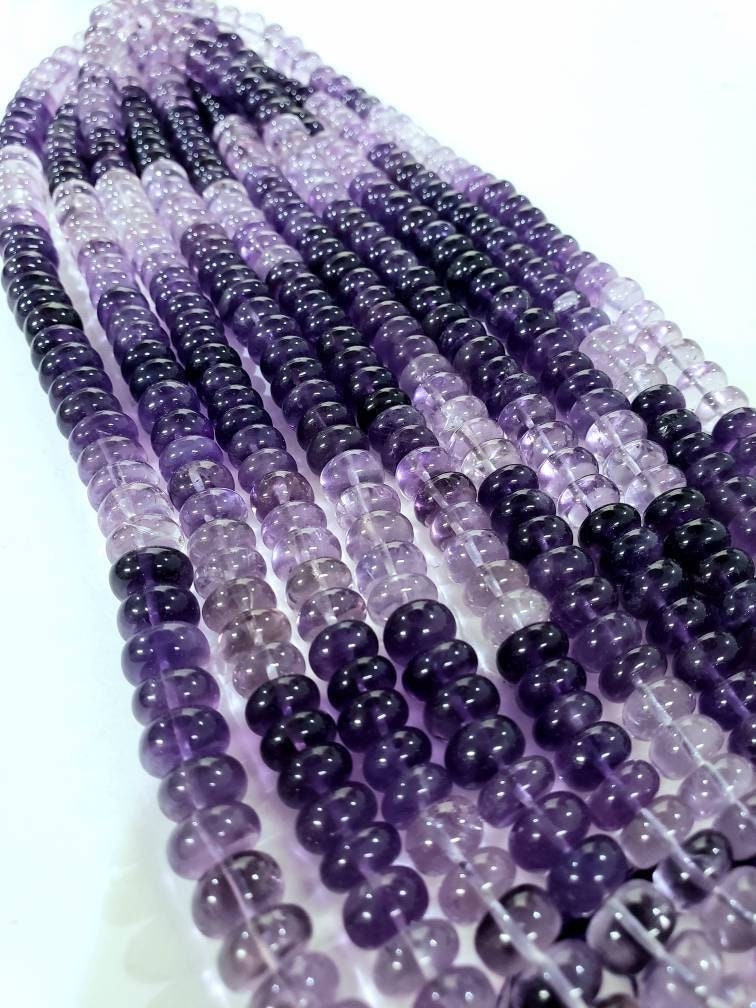 Natural Amethyst shaded Faceted tyre roundel,Natural AAA Ombre Amethyst Gemstone light & dark purple clear Beads 6.5-8.5mm, 8&quot;Strand,