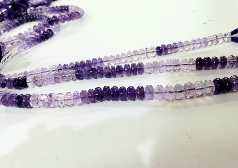 Natural Amethyst shaded Faceted tyre roundel,Natural AAA Ombre Amethyst Gemstone light & dark purple clear Beads 6.5-8.5mm, 8&quot;Strand,