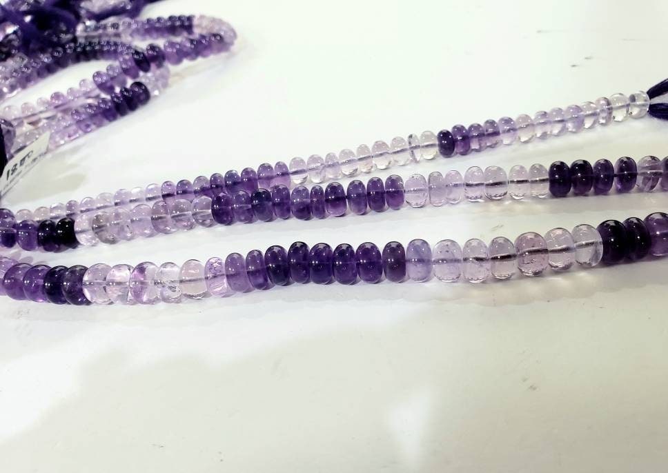 Natural Amethyst shaded Faceted tyre roundel,Natural AAA Ombre Amethyst Gemstone light & dark purple clear Beads 6.5-8.5mm, 8"Strand,