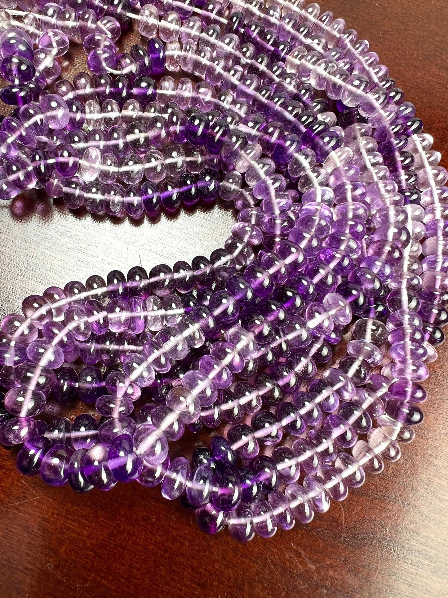 Natural Amethyst shaded Faceted tyre roundel,Natural AAA Ombre Amethyst Gemstone light & dark purple clear Beads 6.5-8.5mm, 8&quot;Strand,