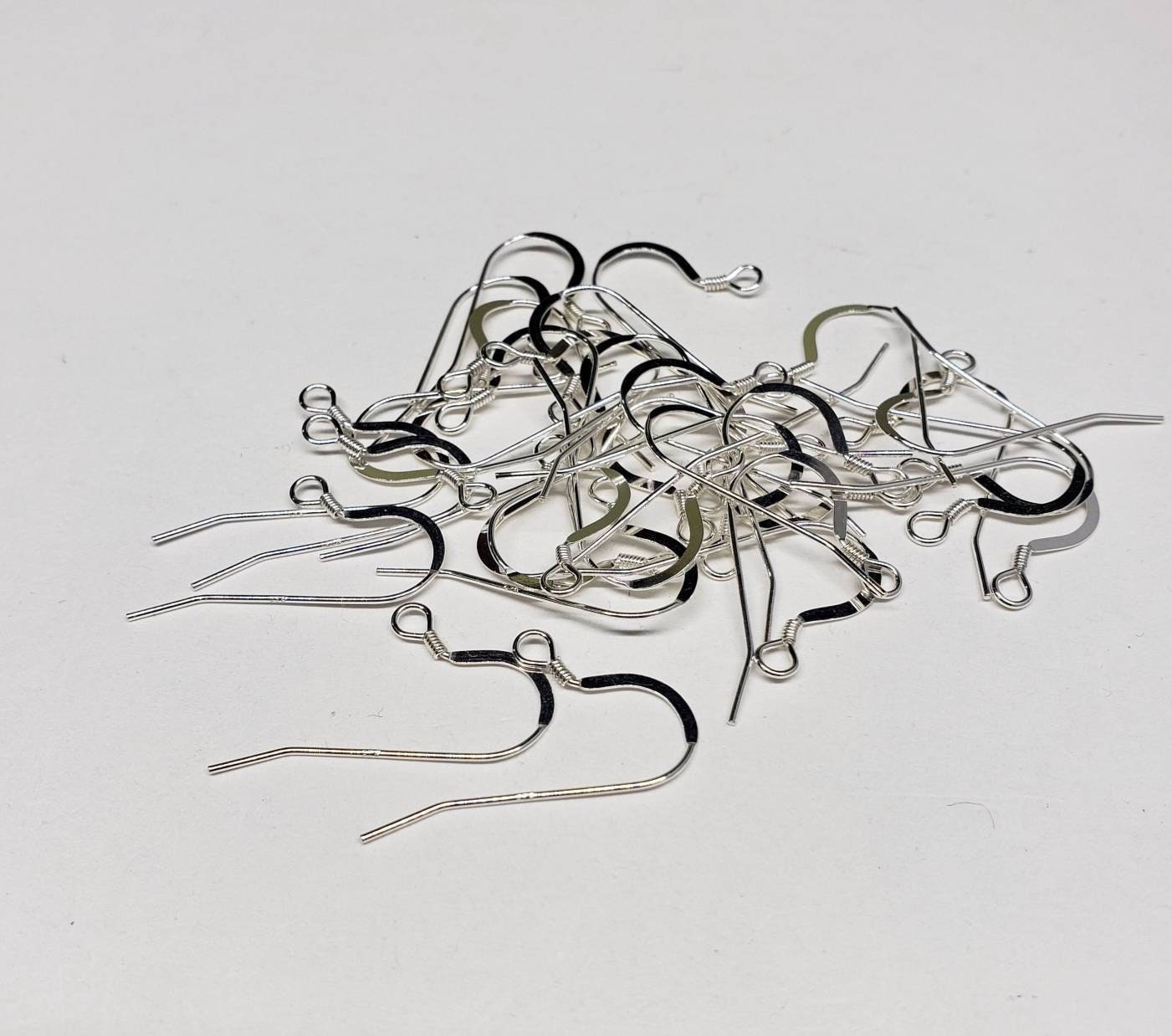 925 sterling silver French hook Earwire with coil 25mm long 22 gauge, 10,20,50 pcs wholesale, jewelry making fish hook Earwire 925 stamped