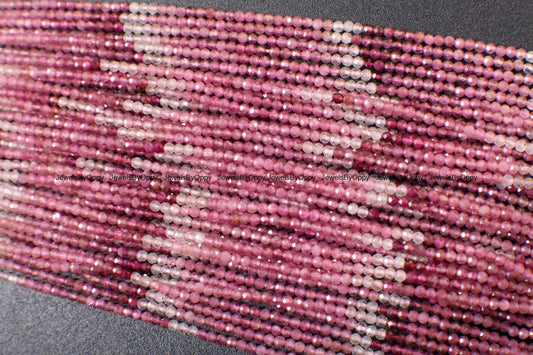 Pink Tourmaline, 2.5mm Ombre Pink Shaded Natural Tourmaline Faceted Diamond Micro Cut Faceted Round 12.5&quot; Strand, AAA quality