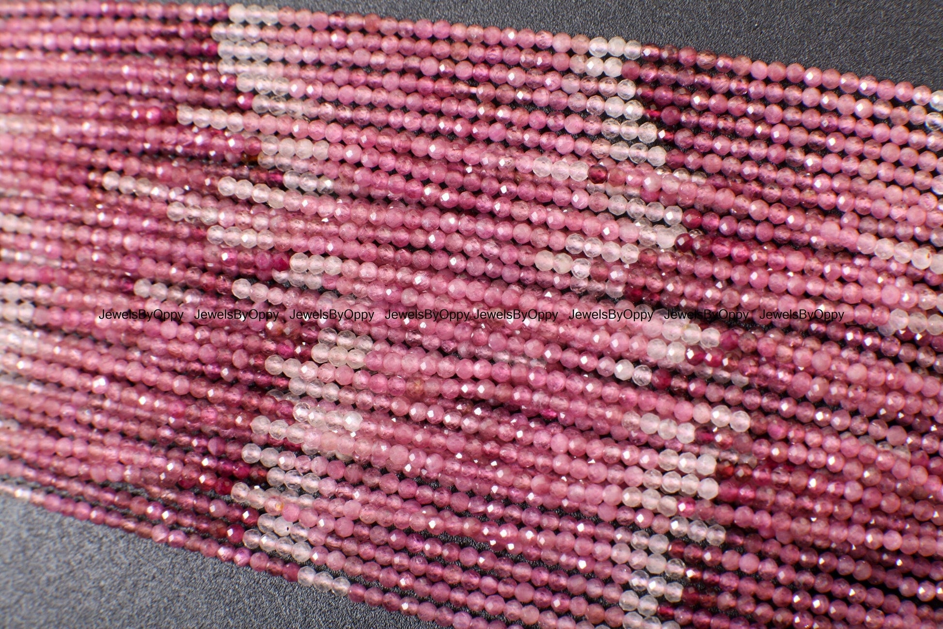 Pink Tourmaline, 2.5mm Ombre Pink Shaded Natural Tourmaline Faceted Diamond Micro Cut Faceted Round 12.5" Strand, AAA quality