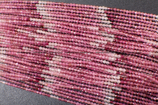 Pink Tourmaline, 2.5mm Ombre Pink Shaded Natural Tourmaline Faceted Diamond Micro Cut Faceted Round 12.5" Strand, AAA quality