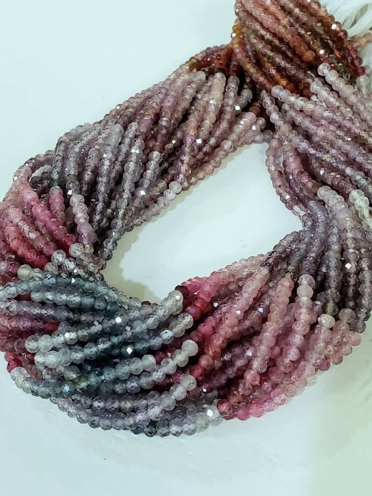 Multi Spinel Rondelle, Natural Multi Spinel Shaded AAA Micro Cut Faceted Roundel 3mm Jewelry Making Gemstone Beads 12.25&quot;&quot;