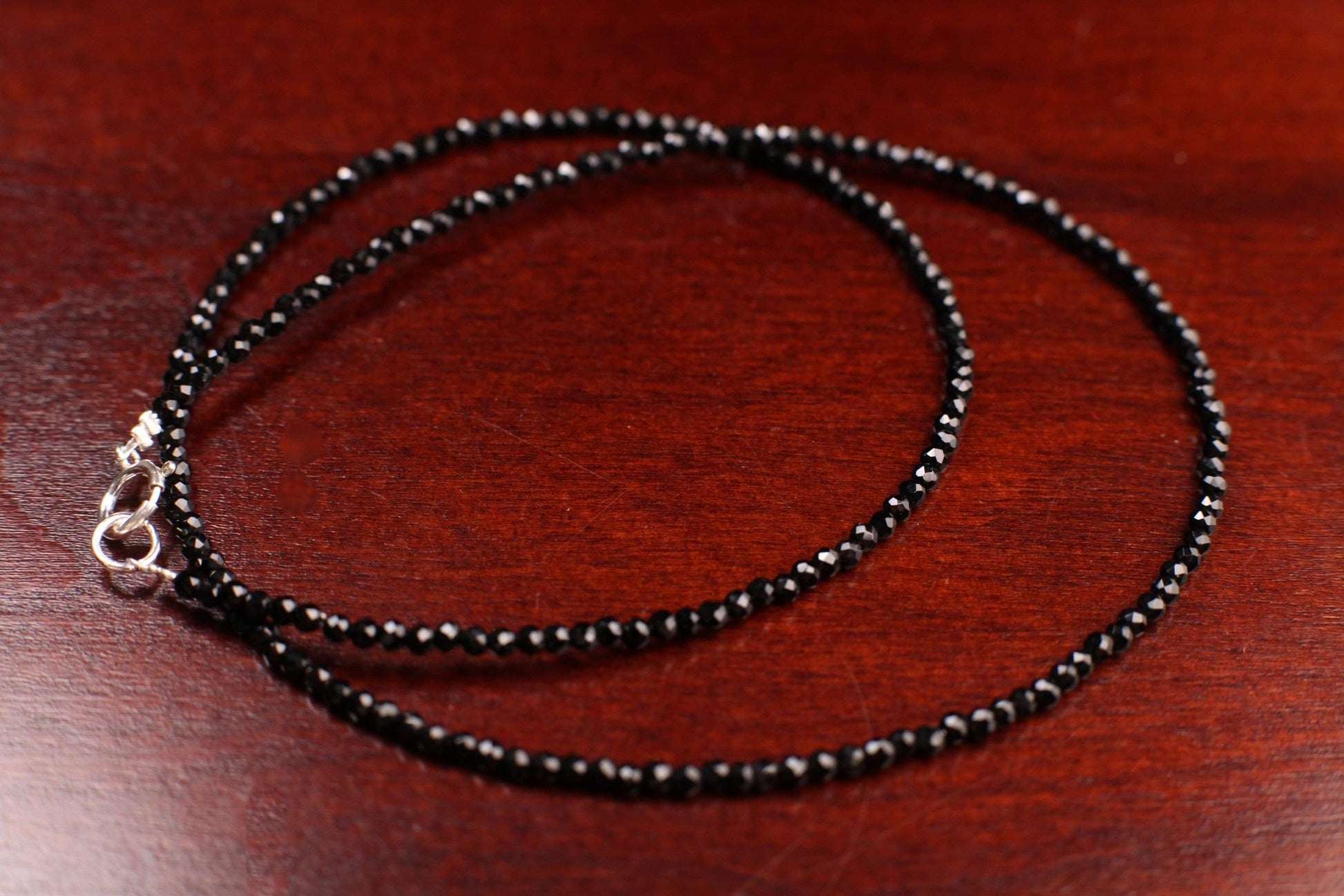 Natural Black Spinel Sterling Silver AAA High Quality Necklace Micro Faceted 2mm Diamond Cut Choker Minimalist,Layering Necklace 14&quot; to 48&quot;