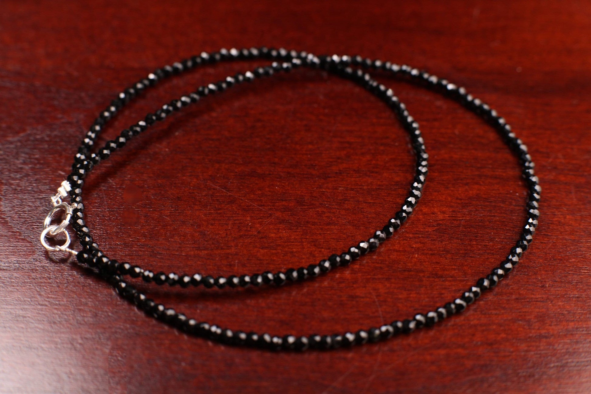 Natural Black Spinel Sterling Silver AAA High Quality Necklace Micro Faceted 2mm Diamond Cut Choker Minimalist,Layering Necklace 14&quot; to 48&quot;