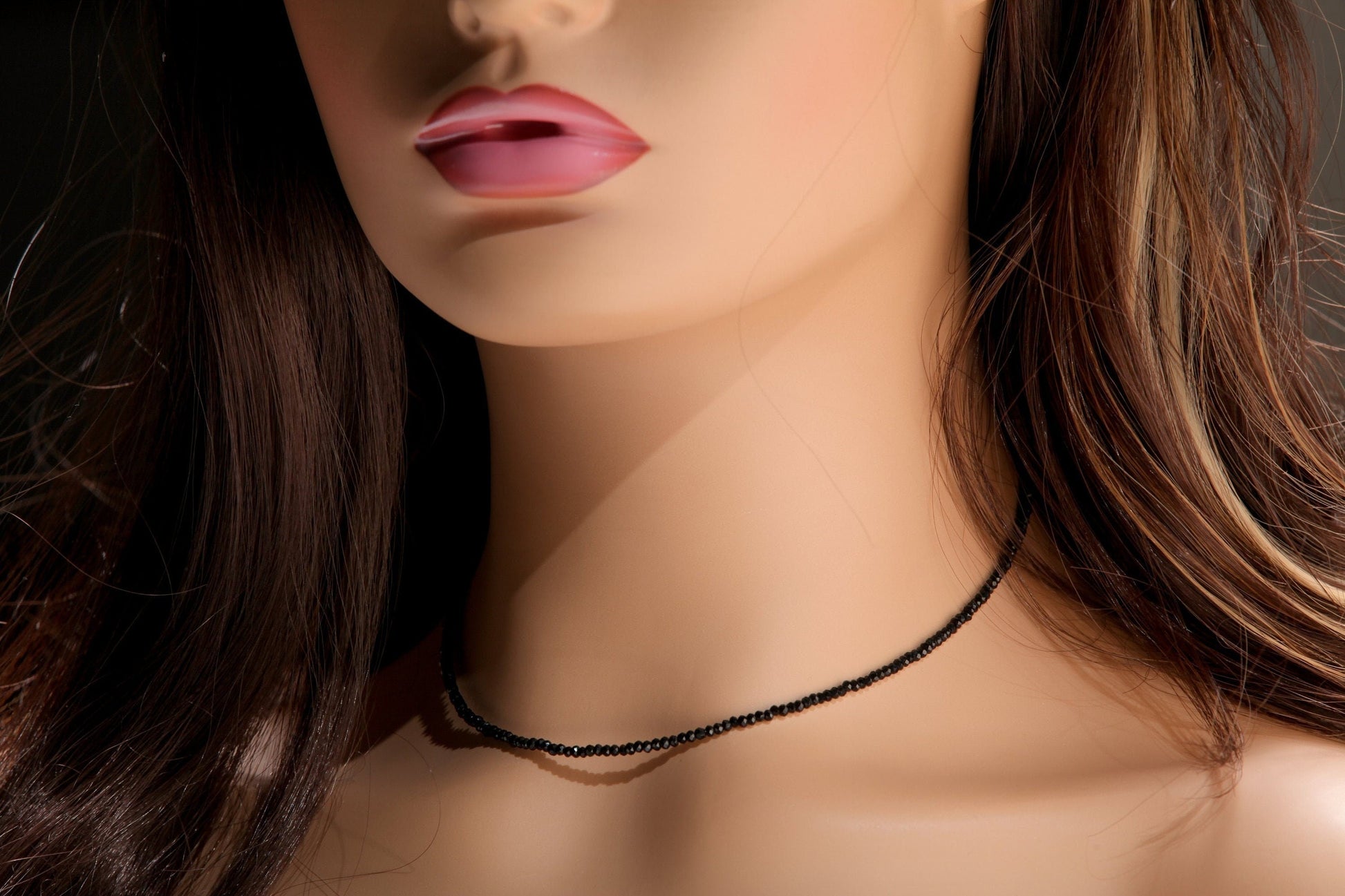 Natural Black Spinel Sterling Silver AAA High Quality Necklace Micro Faceted 2mm Diamond Cut Choker Minimalist,Layering Necklace 14" to 48"
