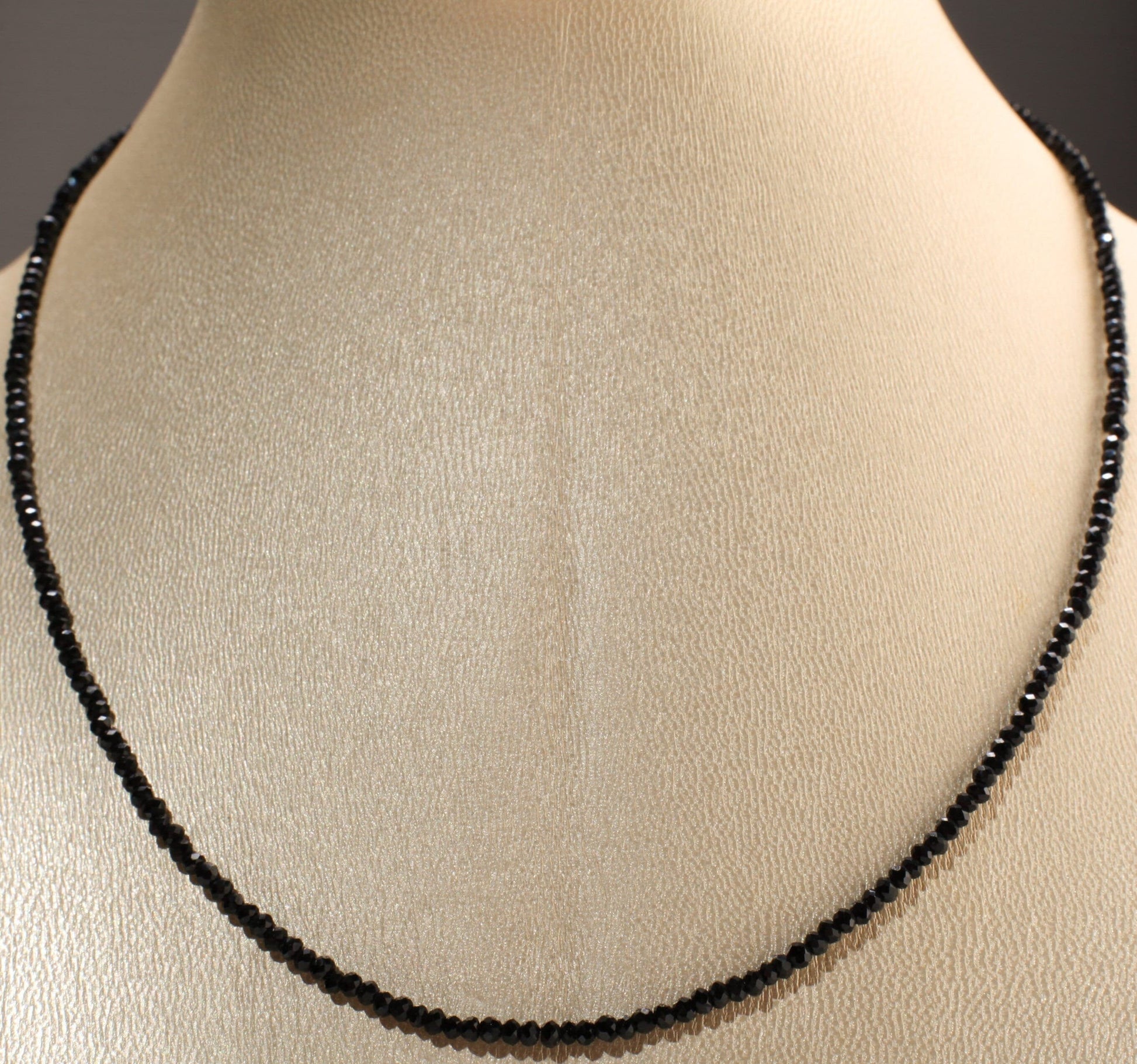 Natural Black Spinel Sterling Silver AAA High Quality Necklace Micro Faceted 2mm Diamond Cut Choker Minimalist,Layering Necklace 14&quot; to 48&quot;