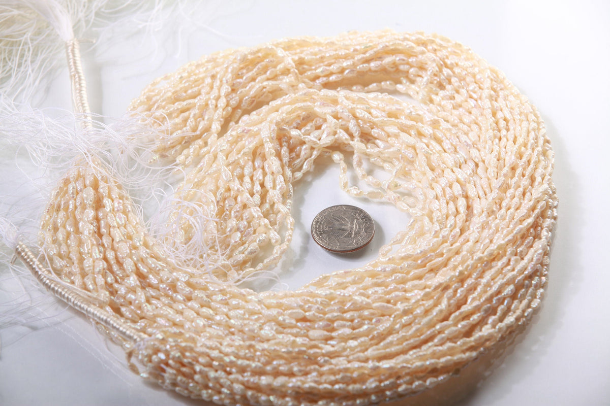Japanese Vintage 3-3.5mm x 4/5/6/7mm to 5/6/7/8mm Freshwater Biwa Rice Pearl 15" Strand