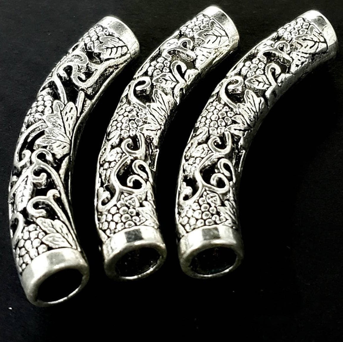 2 pieces Bali style Curved tube antique finished filigree large curved tube 50mm long,jewelry making focal tube.